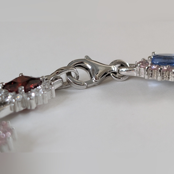 Charles Winston CWE Sterling Silver Rhodium Multi-Gemstone Halo Panel Bracelet 7 - Picture 5 of 8